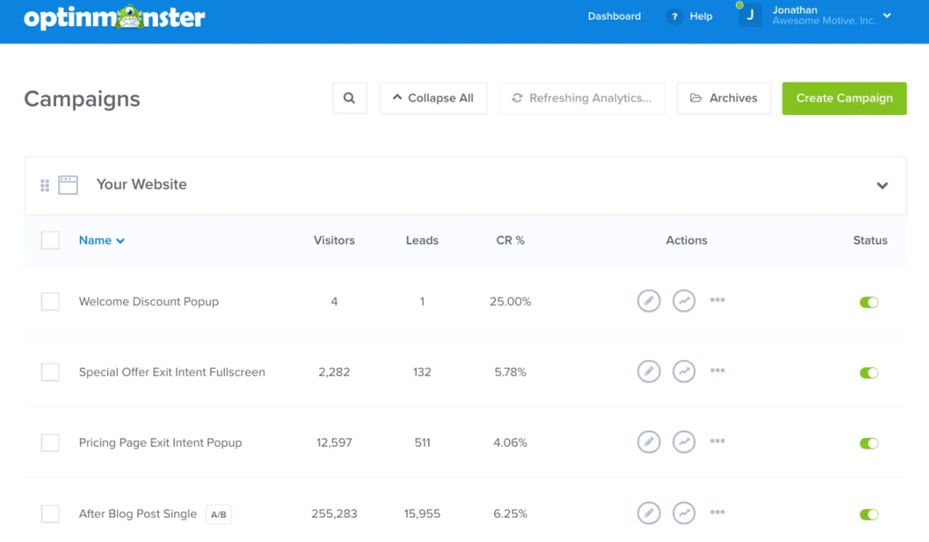 A screenshot of the OptinMonster product