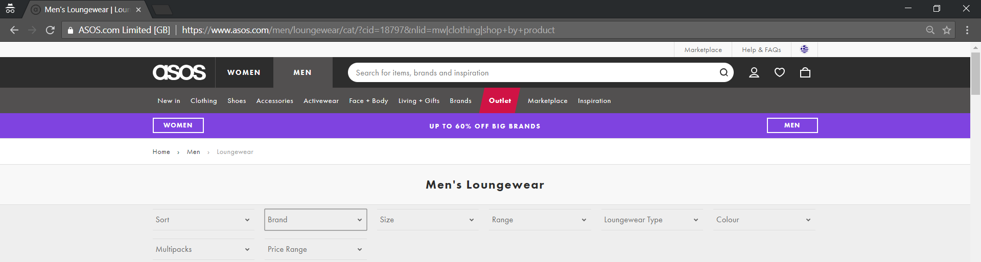 you choose in Asos’ secondary menu that you’re looking for men’s loungewear, this is what the URL looks like: