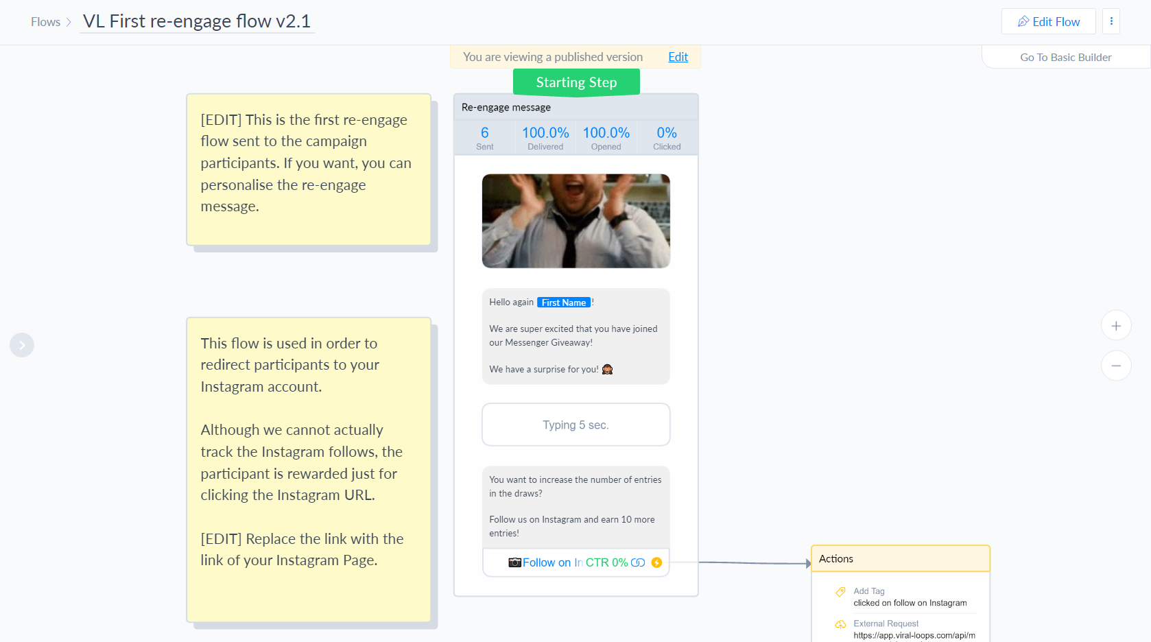 Viral Loops for Messenger Instagram flow