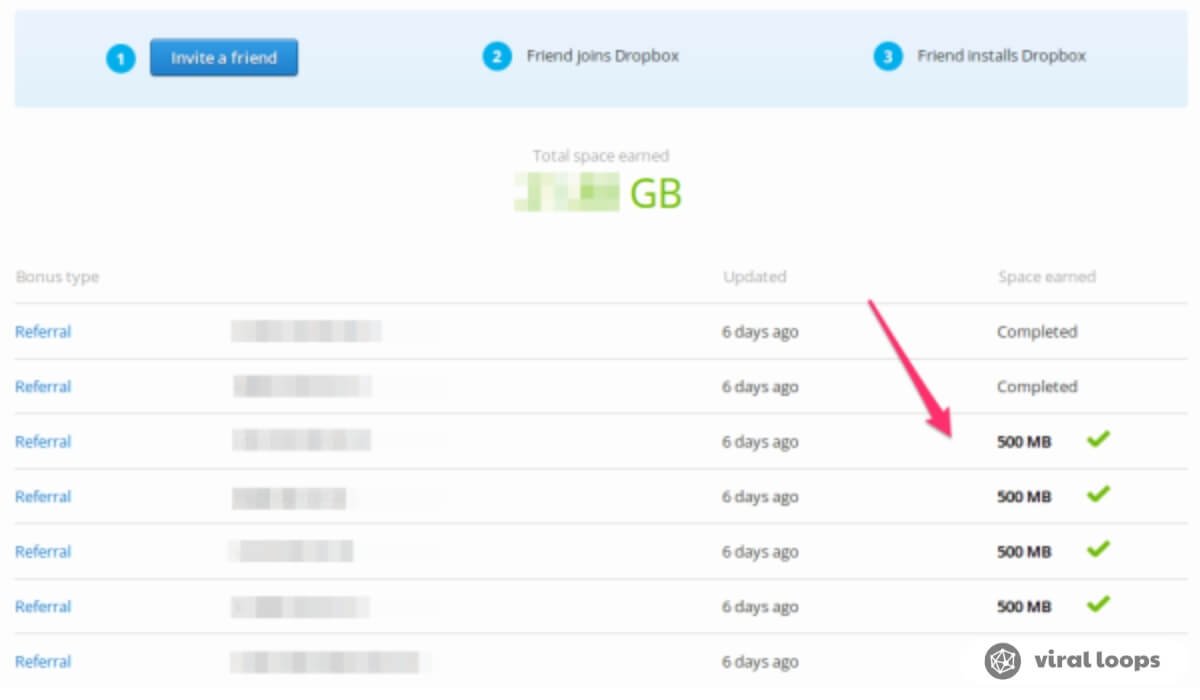 dropbox referral status tracking