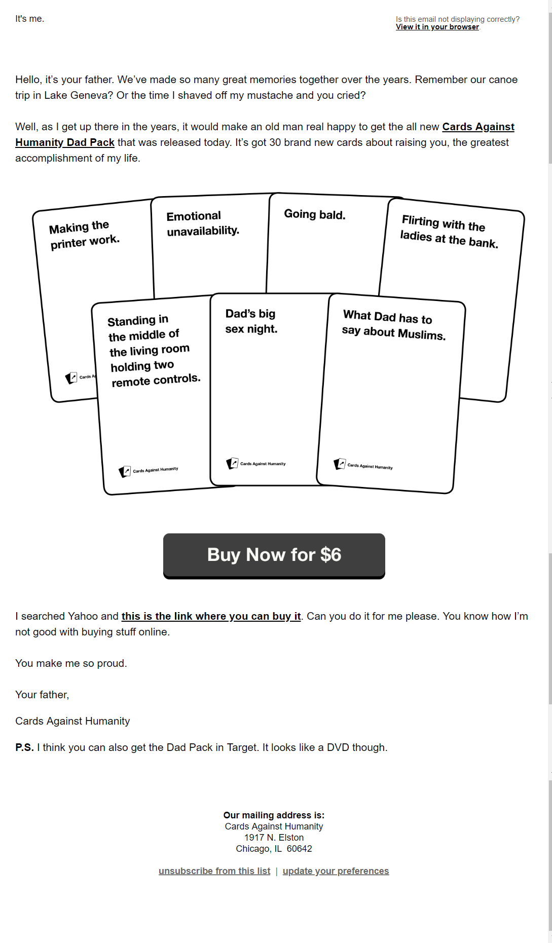 Cards Against Humanity (almost) referral email. It