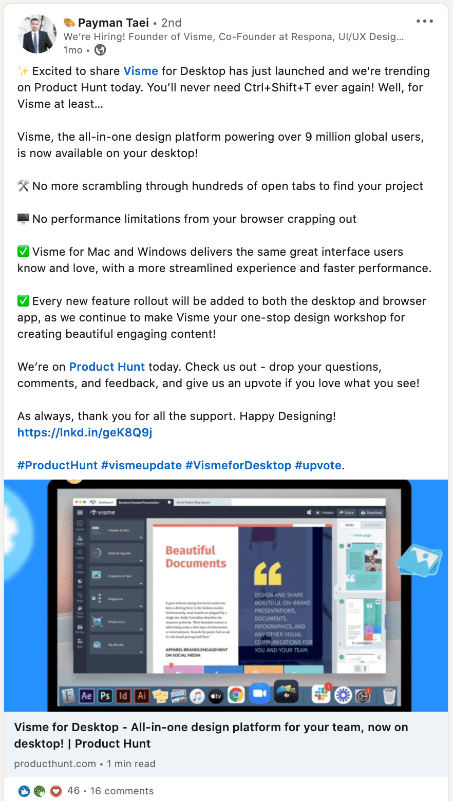 Visme for Desktop LinkedIn post