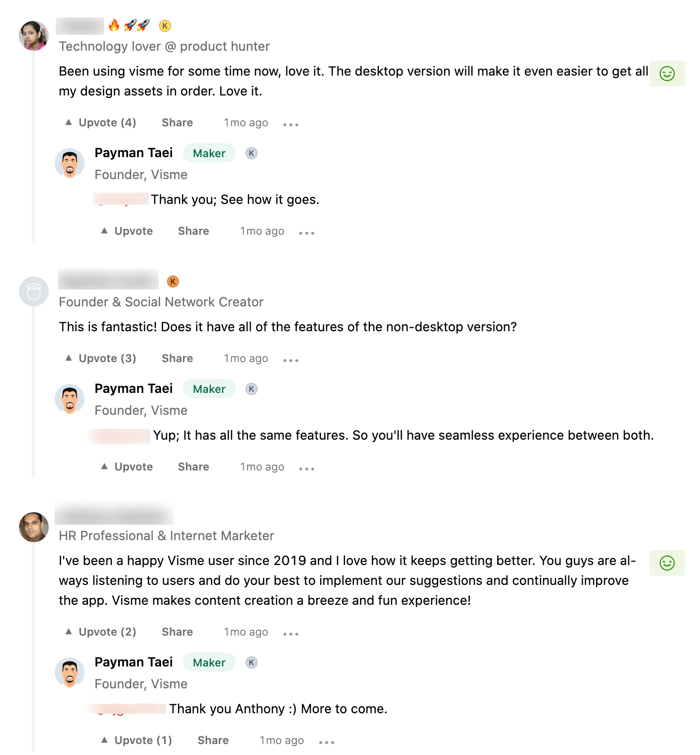 Visme for Desktop Product Hunt comments