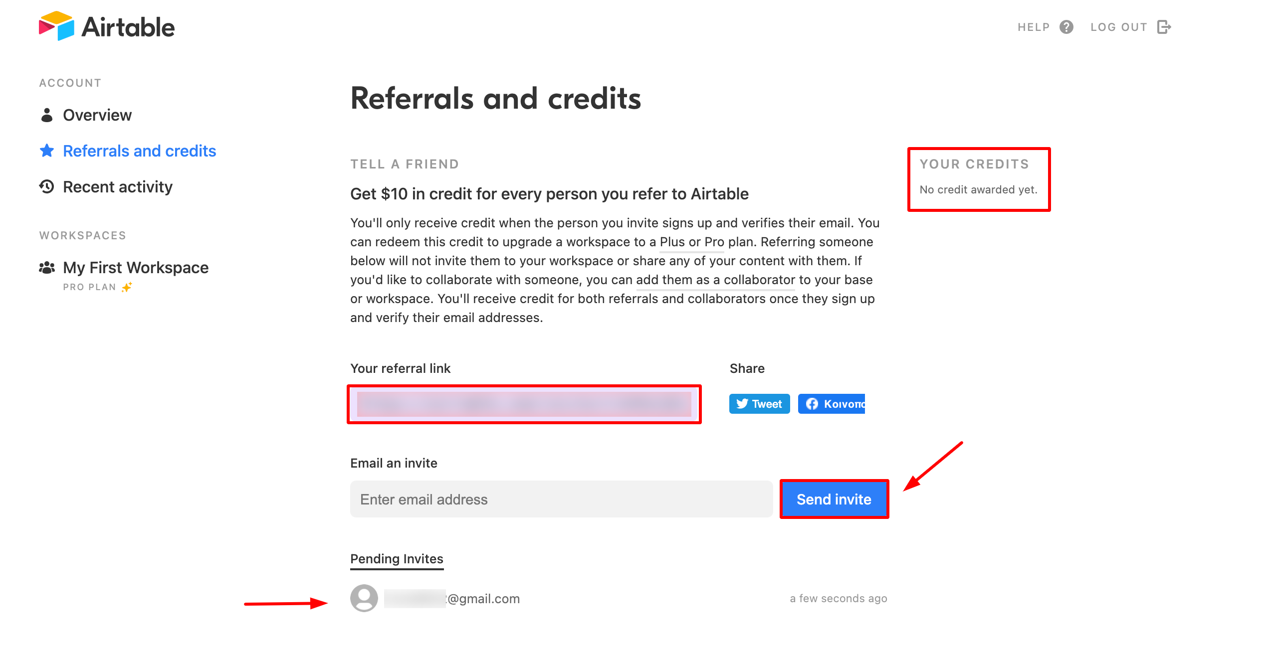 Airtable amount of referral credits