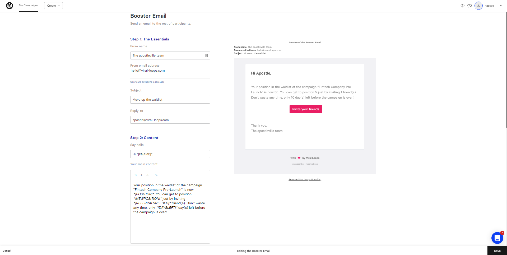 Viral Loops Editing Booster Emails