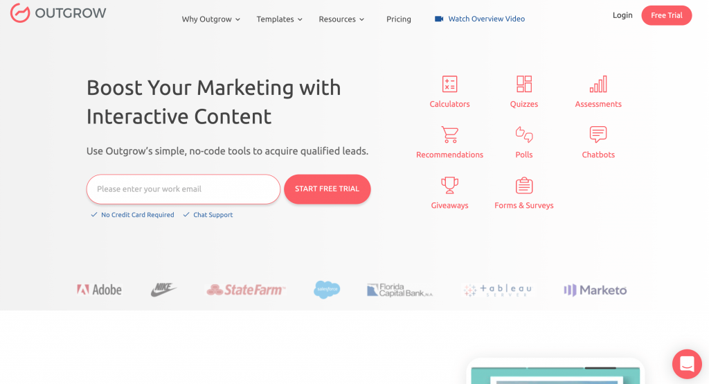 Outgrow Homepage-min interactive marketing example