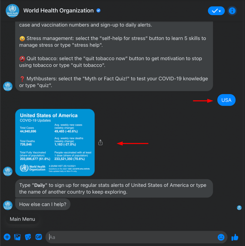 WHO Chatbot 2-min interactive marketing example