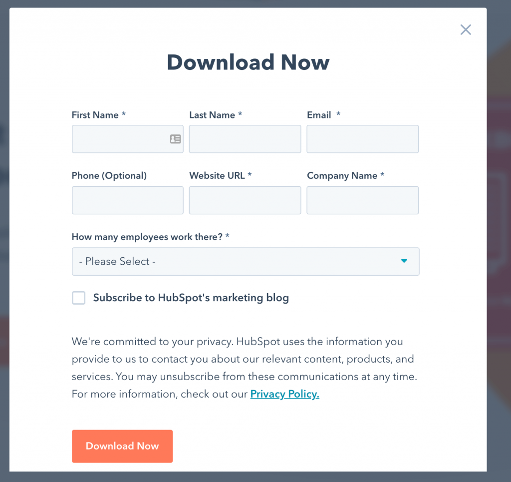 Hubspot Form lead capture form