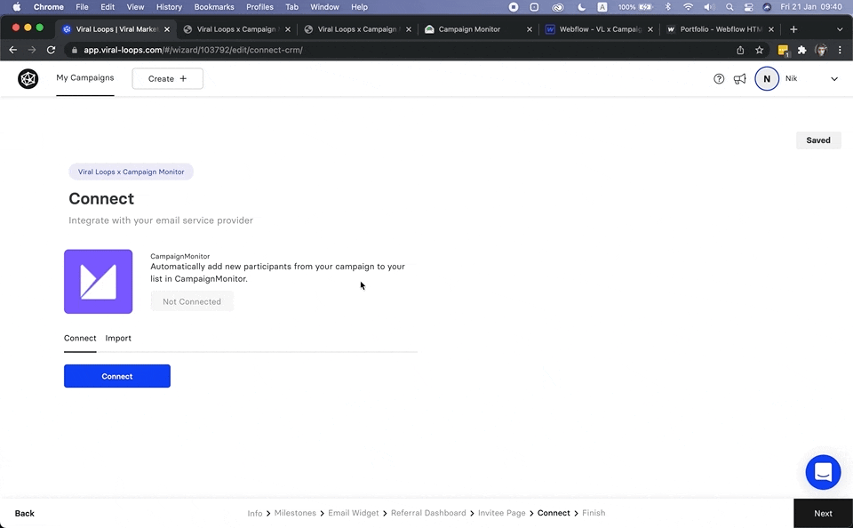Campaign Monitor Viral Loops integration connection