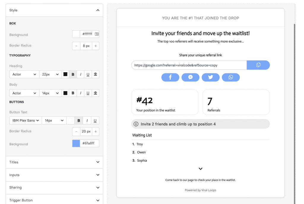 Viral Loops January update new widget design