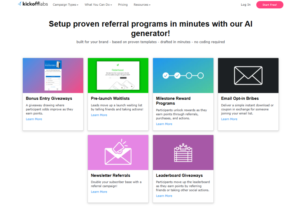 A screenshot of the KickoffLabs product.