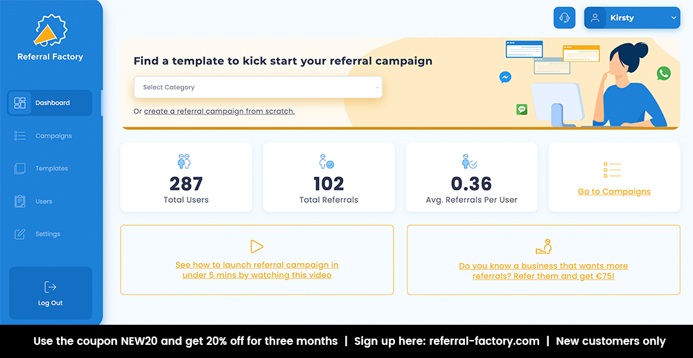 A screenshot of the Referral Factory product.