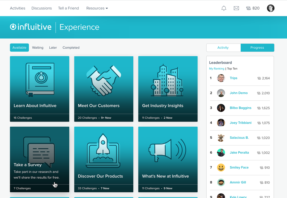 A screenshot of the Influitive product.