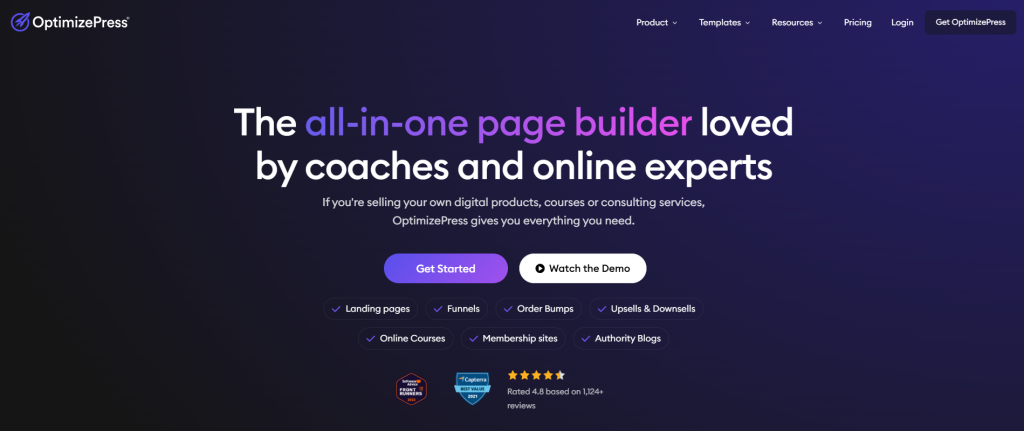 A screenshot of the OptimizePress homepage.