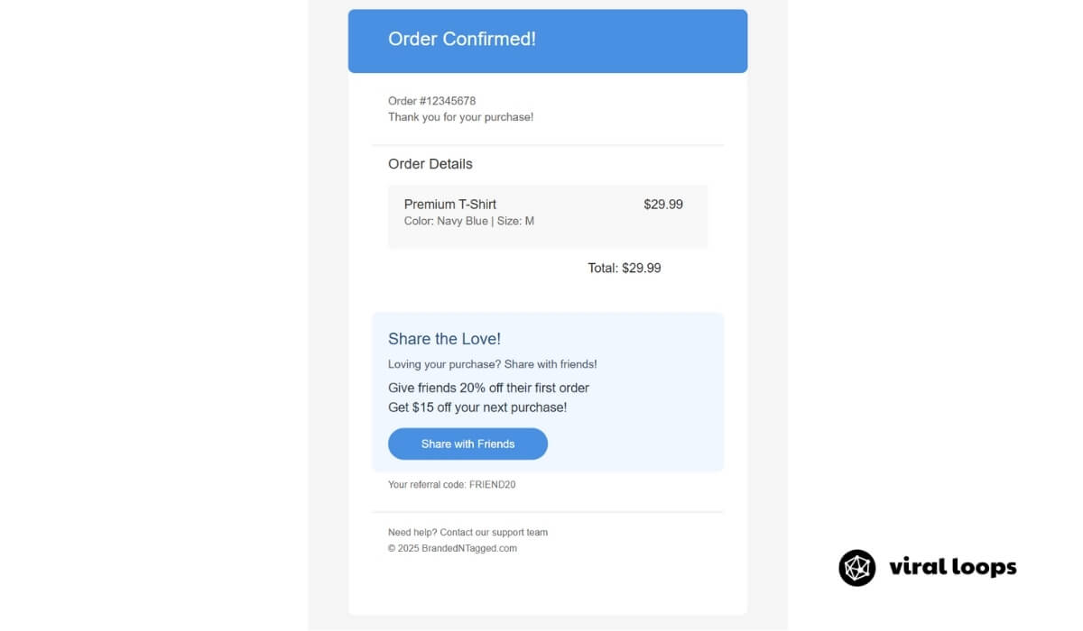 order confirmation referral email