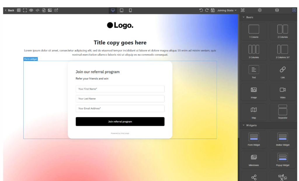 A screenshot of the Viral Loops product.