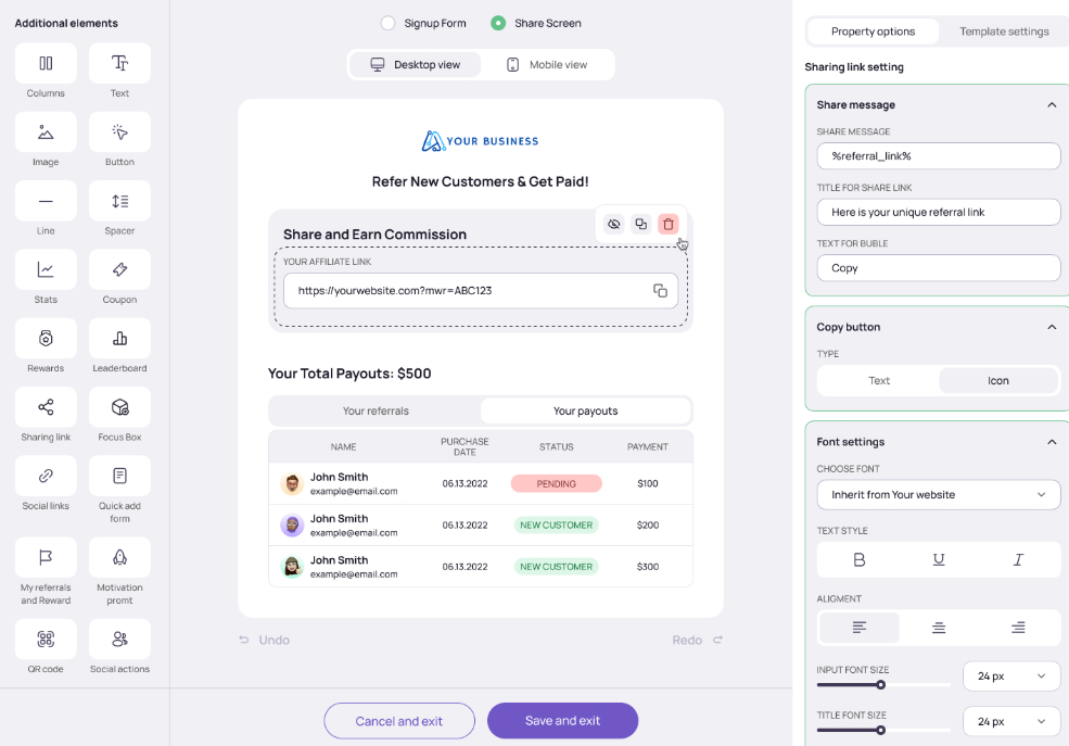 A screenshot of the Referral Hero product.