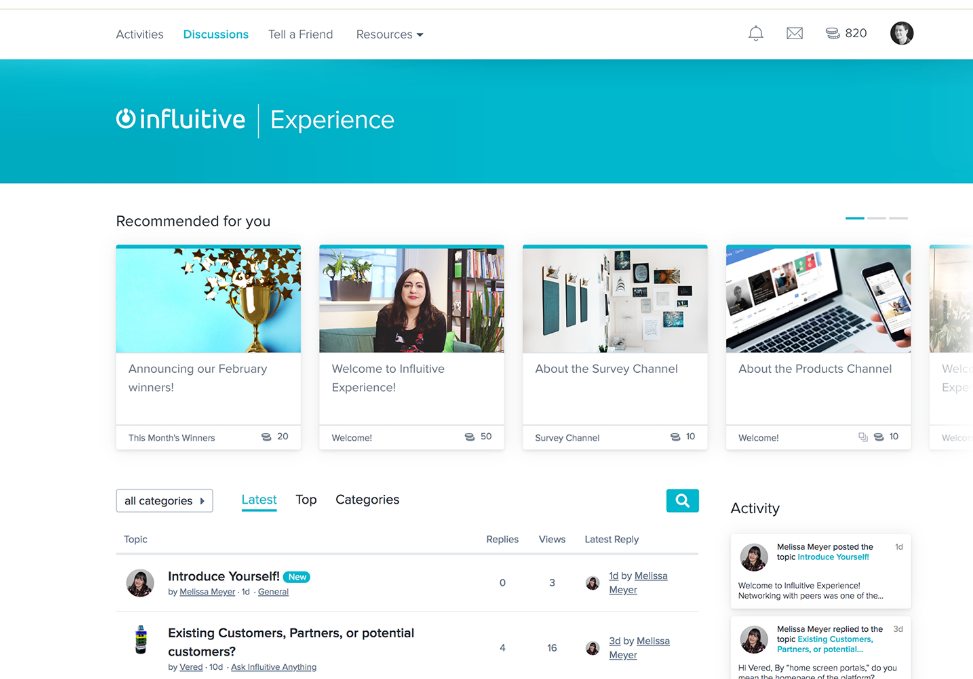 A screenshot of the Influitive product.