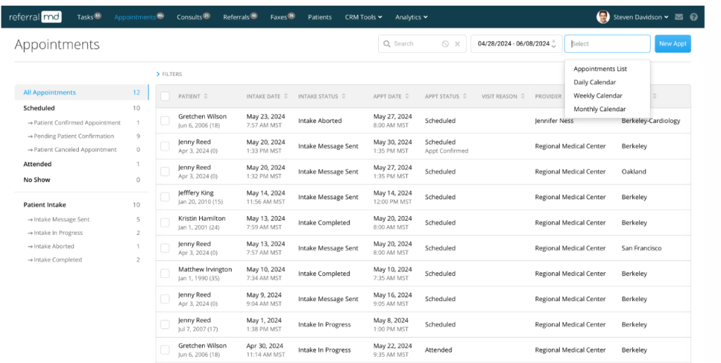 A screenshot of the ReferralMD product.