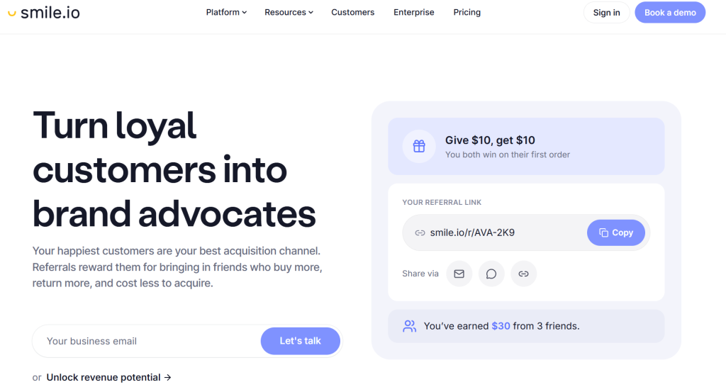 A screenshot of the Smile.io product.