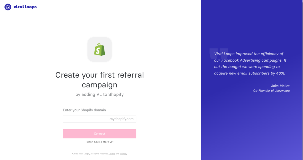 A Viral Loops page for the Shopify Referral App
