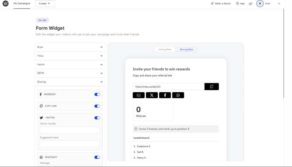A screenshot of the Viral Loops product.