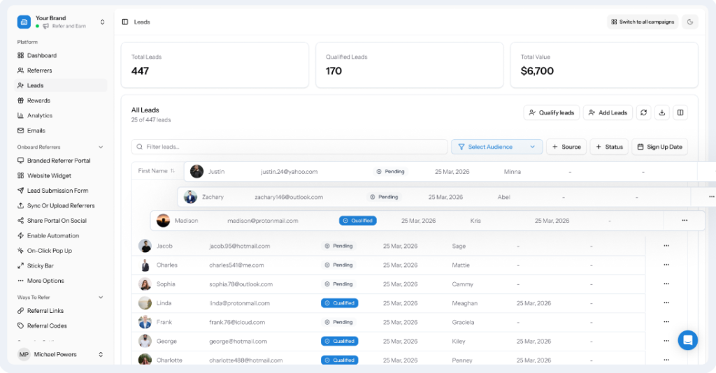A screenshot of the Referral Factory product